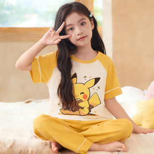 2026新款睡衣女童装皮卡丘短袖长裤春夏可外穿儿童家居服女孩衣服