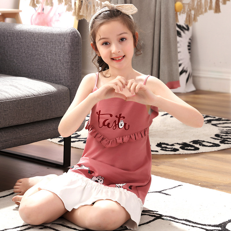 夏季睡衣纯棉短袖女童可爱公主中大童女孩睡裙12岁13儿童家居服薄