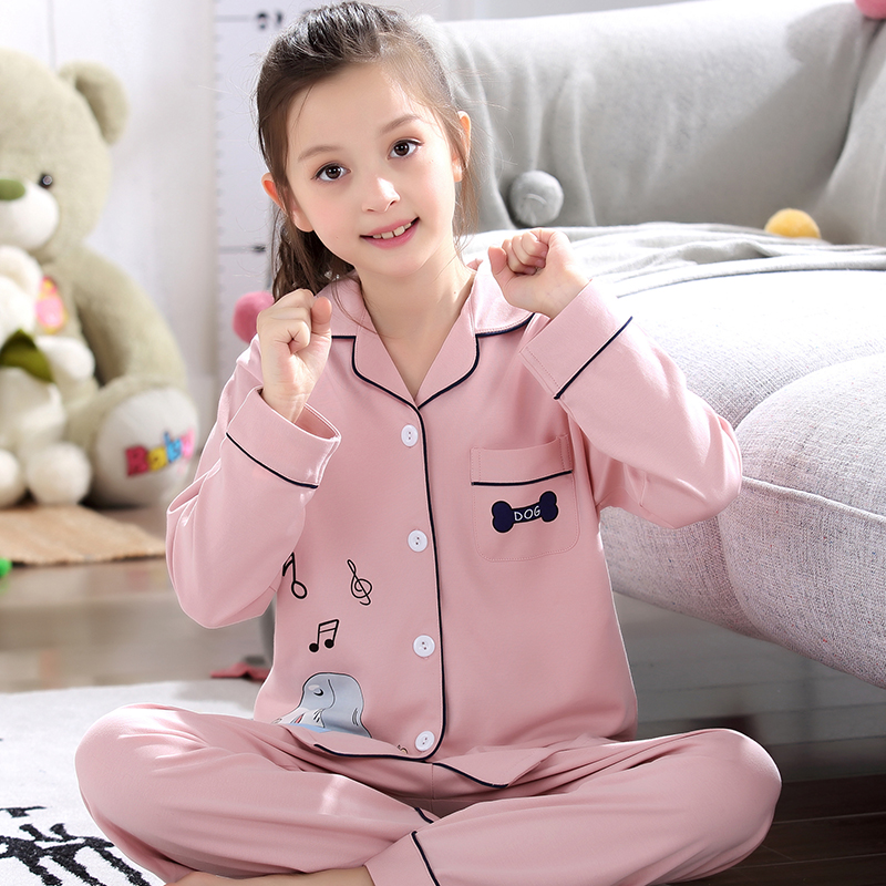 纯棉春秋季长袖女童家居服睡衣