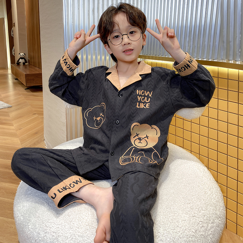 儿童睡衣男童春季长袖纯棉男孩