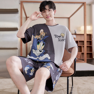 纯棉短袖 短裤 空调家居服夏款 睡衣男士 男式 夏季 宽松卡通圆领套装 款
