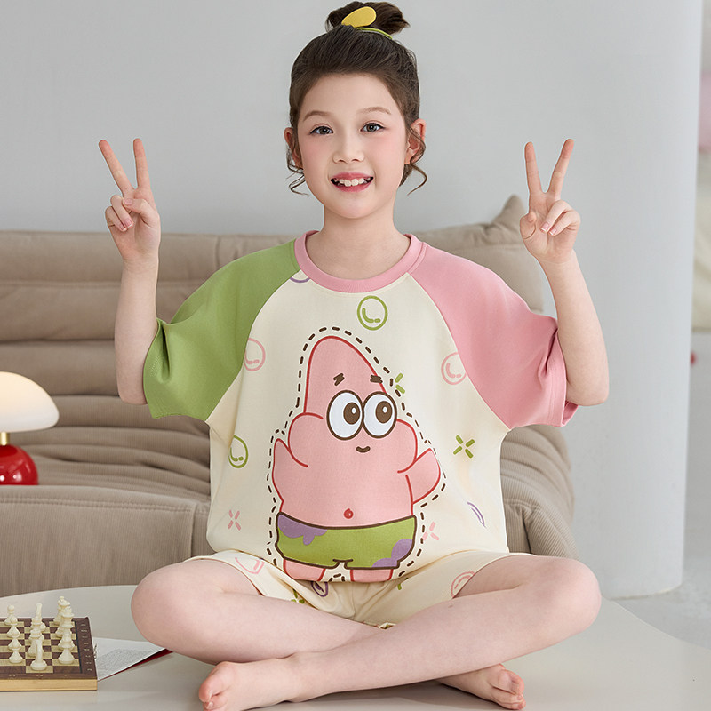 女童睡衣夏季儿童短袖短裤中大童纯棉家居服女孩2026新款夏装薄款