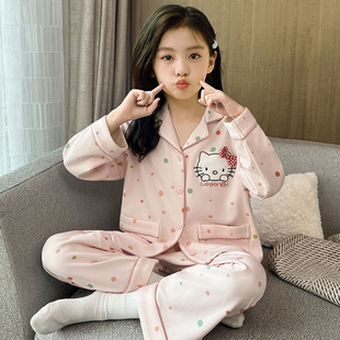 HelloKitty纯棉睡衣女童春秋季新款可爱凯蒂猫儿童家居服2026套装