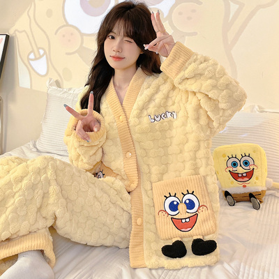 珊瑚绒睡衣女款秋冬季毛茸茸套装