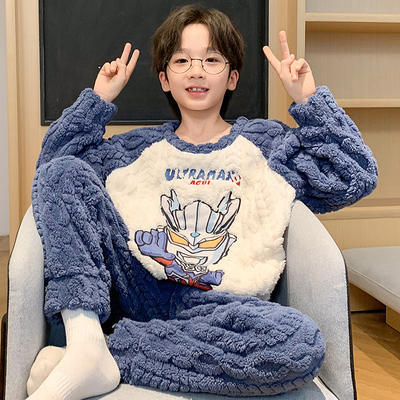 儿童珊瑚绒睡衣男童2024新款冬季