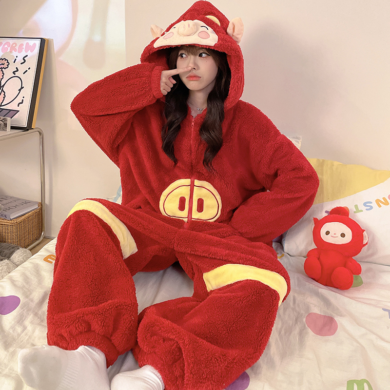 珊瑚绒睡衣女秋冬季加厚加绒睡袋