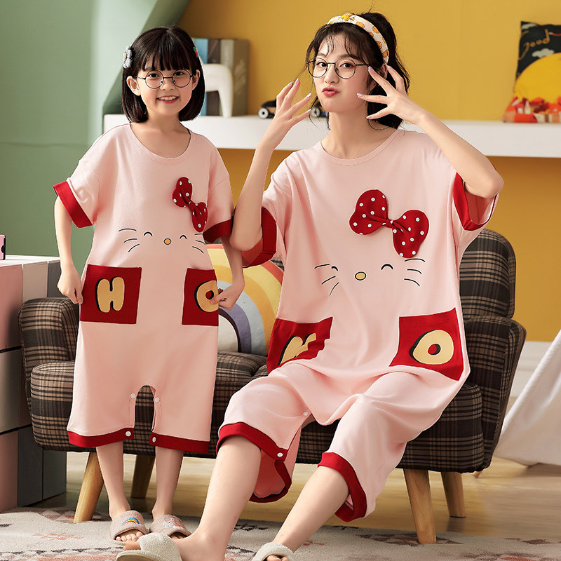 儿童睡衣女孩夏季薄款2021新款连体衣母女可爱纯棉女大码睡衣睡裙