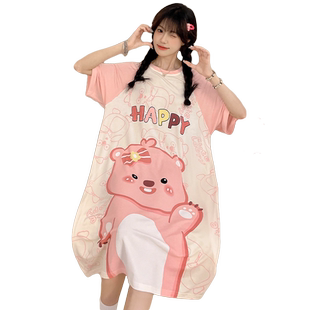 莫代尔睡裙女2024新款连衣裙夏季短袖中长款女士家居服loopy睡衣