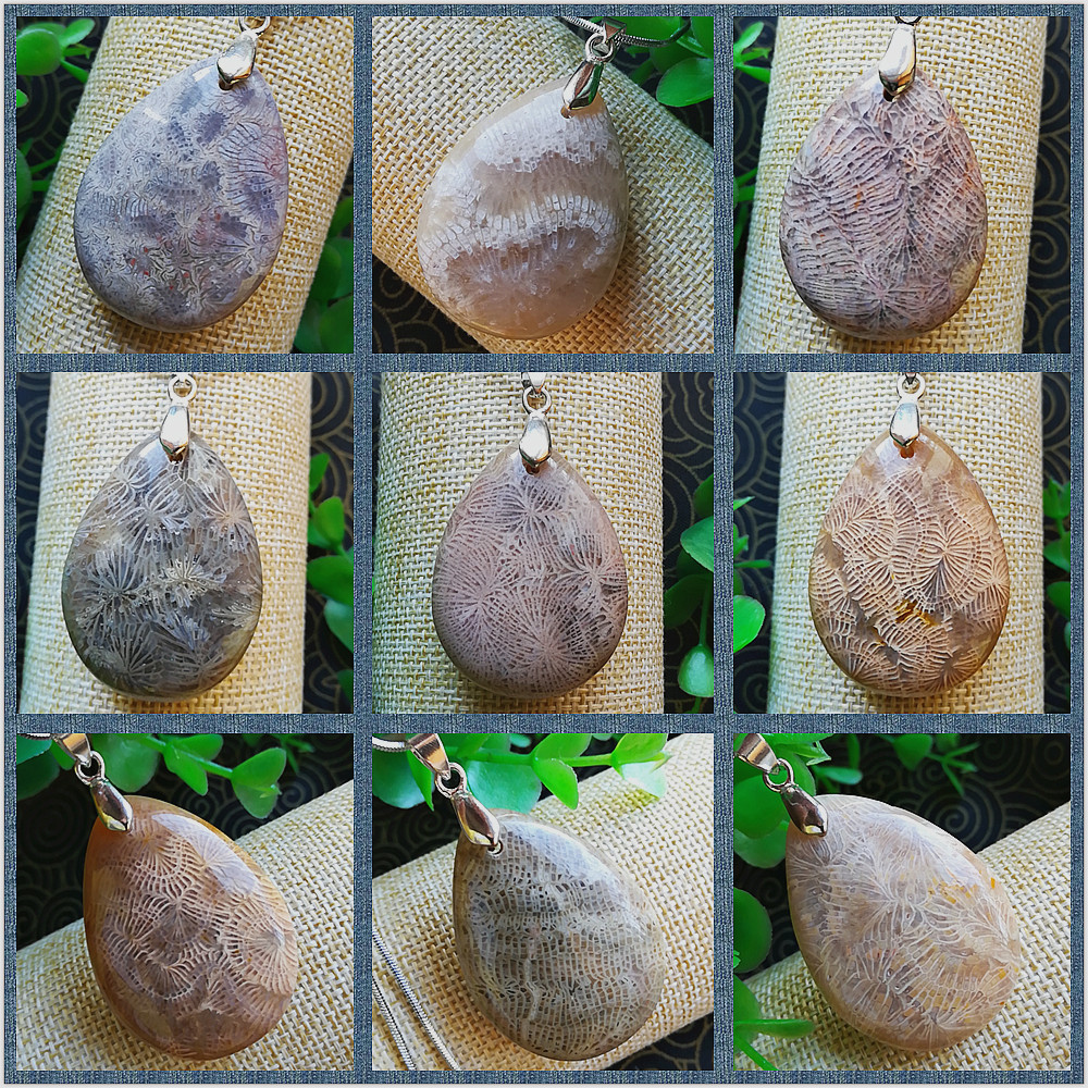 【凤尾纹】天然珊瑚玉菊花石珊瑚石凤尾纹彩色玉化珊瑚玉吊坠包邮