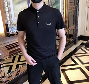 小翻领男士短袖T恤双丝光棉小恶魔修身POLO衫青年轻商务丝滑半袖