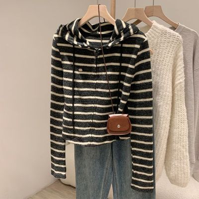 针织打底衫拉链卫衣外套女