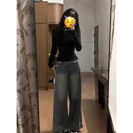 美式复古德绒保暖长袖T恤女秋冬韩版修身短款内搭打底衫纯棉上衣