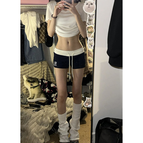 美式辣妹撞色低腰运动短裤女夏季