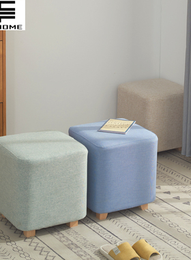 北欧创意方凳实木试衣间换鞋凳布艺沙发凳家用时尚梳妆凳脚踏凳子