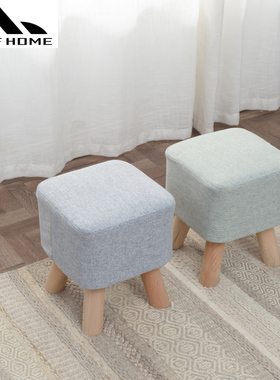 北欧实木小方凳换鞋凳创意方凳梳妆凳简约布艺沙发凳客厅茶几矮凳