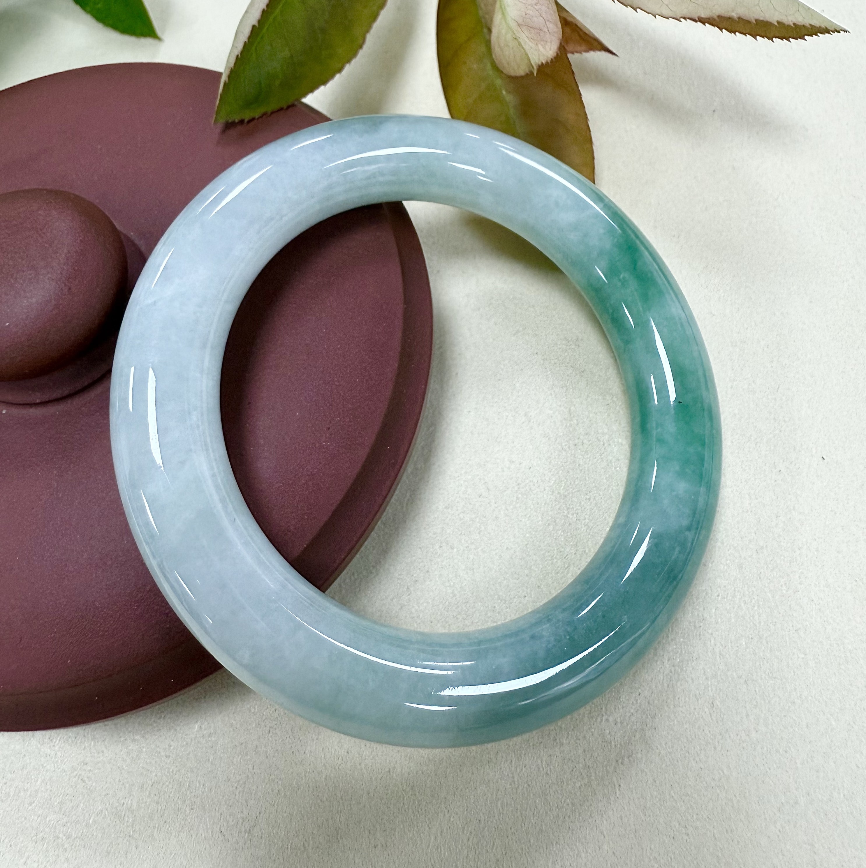 天然缅甸A货翡翠手镯55圈冰糯种飘花半山水正装圆条美人带证书014