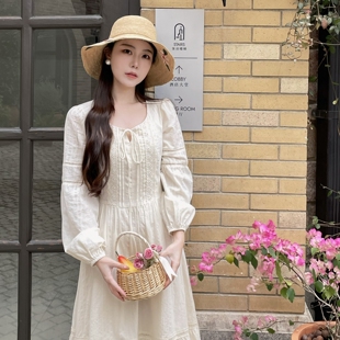 大摆显瘦连衣裙仙女裙新款 MOBAI自制 复古长袖 法式 苏莉 春天