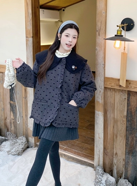 MOBAI默白 娃娃领毛呢羽绒服女冬季蝴蝶结大翻领保暖显瘦外套