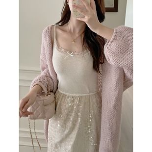 MOBAI默白 甜美短上衣 纯欲风蕾丝边针织吊带背心女内搭打底bm法式