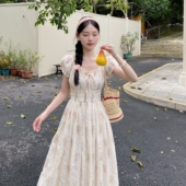 MOBAI默白 收腰显瘦气质长裙子 碎花连衣裙女夏季 午后花园 法式