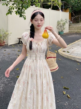 MOBAI默白【午后花园】法式碎花连衣裙女夏季收腰显瘦气质长裙子