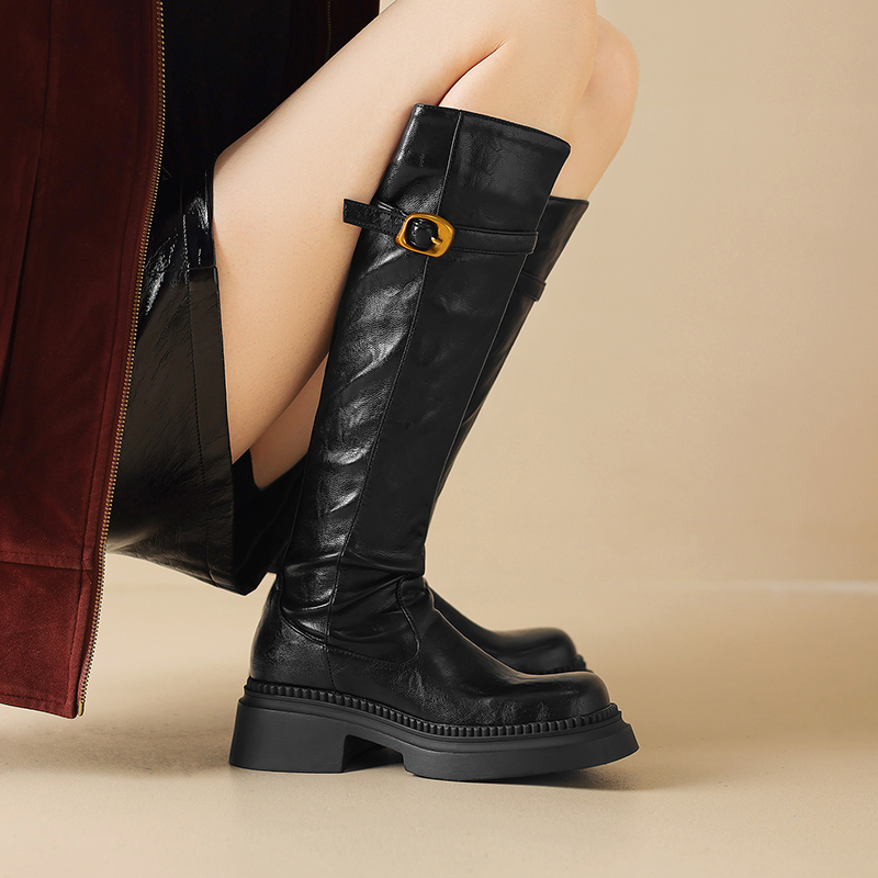骑士靴平底长筒靴长靴女靴大码41-43大筒围女靴胖mm粗腿加肥靴子