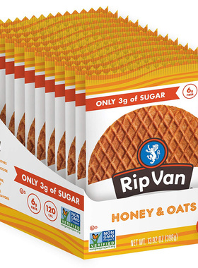 美国直邮 Rip van Wafels 蜂蜜和燕麦饼干 低碳低糖休闲零食12包