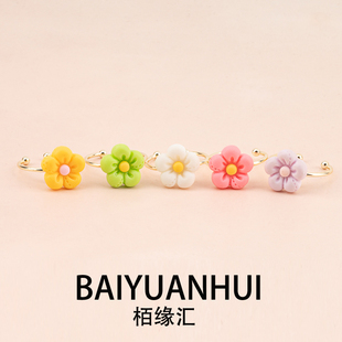 五色花朵戒指韩系ins风百搭正品精致百搭不掉色礼物情侣学生儿童