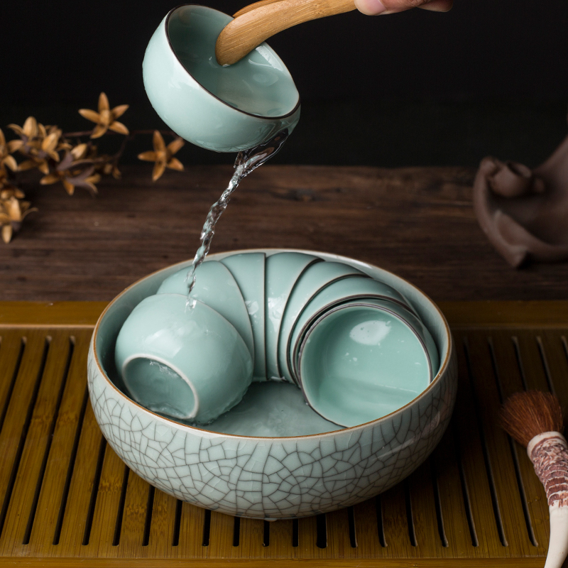特价哥窑青瓷手工家用茶洗大号开片笔洗杯洗水洗功夫茶具茶道花盆