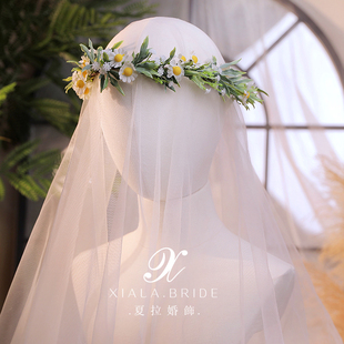 夏拉新款清新绿植森系小雏菊手工花环新娘外景头饰写真旅拍发饰品