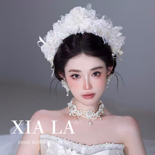 夏拉手作蕾丝新娘头饰头花婚纱发饰影楼造型结婚跟妆饰品婚纱