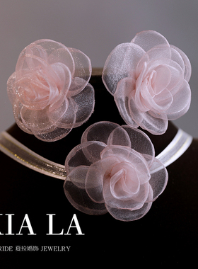 夏拉纱花瓣丝带女项链