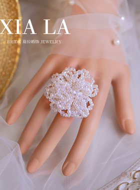 瞎拉女水晶串珠日韩戒指