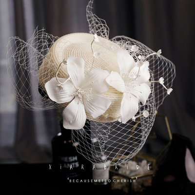 夏拉法式森系复古面纱礼帽配饰