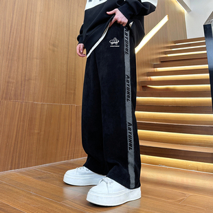 青少年秋冬长裤帅气潮款大童学生冬季加绒裤子男童运动裤直筒卫裤