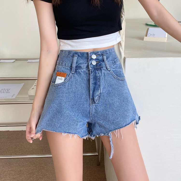 Real price 2021 new Korean summer versatile denim blue student high waist hot pants fashion