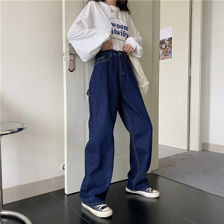 New style elegant dark trousers women's loose and versatile jeans