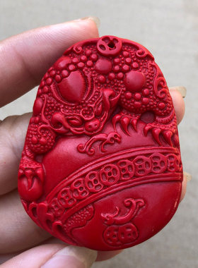 红色三蟾献宝朱砂吊坠 招财三足金蟾纳福本命年平安开运旺财项链