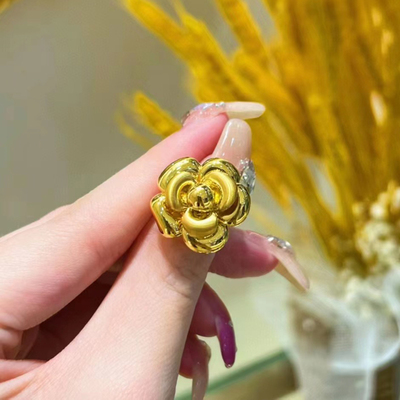 999足金玫瑰花耳钉女黄金山茶花耳环小红书同款新款纯金耳饰礼物