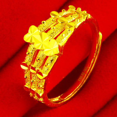 黄金戒指9999足金女款心形多层纯金食指环素金首饰送老婆按克