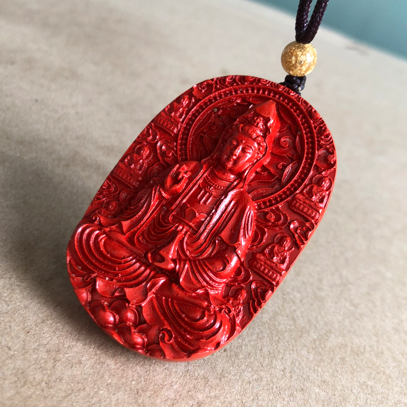 真品红朱砂观音菩萨项链男女花瓶平平安安吉祥物吊坠本命佛玉挂件