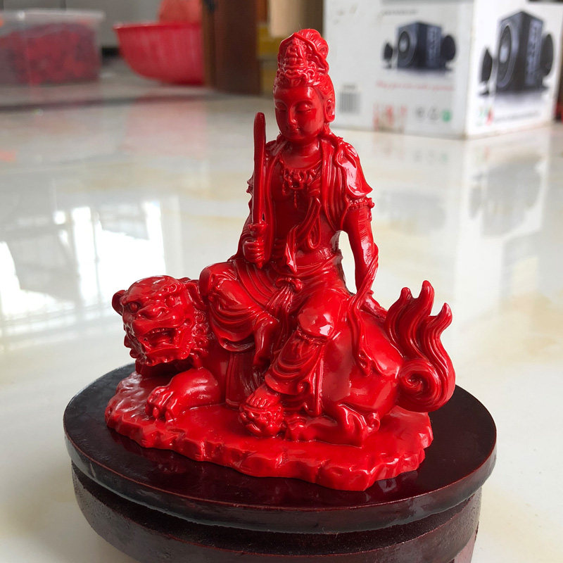 新款高含量朱砂帝王红文殊菩萨佛像观音家居供奉摆件现货新鲜出炉
