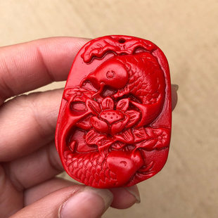 缺水补水项链 天然朱砂双鱼团座吊坠挂件莲花鱼证书