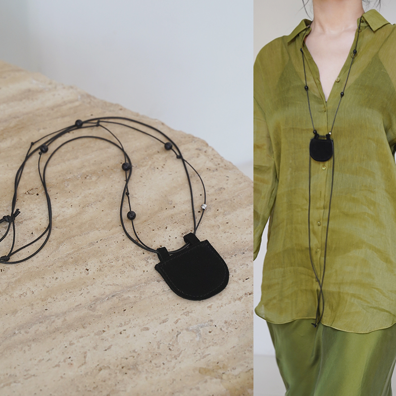 麂皮双面牛皮双层女项链优雅大方