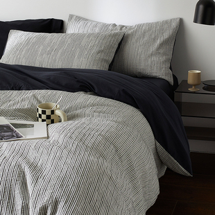 无印良品侘寂风全棉条纹提花三四件套纯棉亲肤极简高级感床上用品