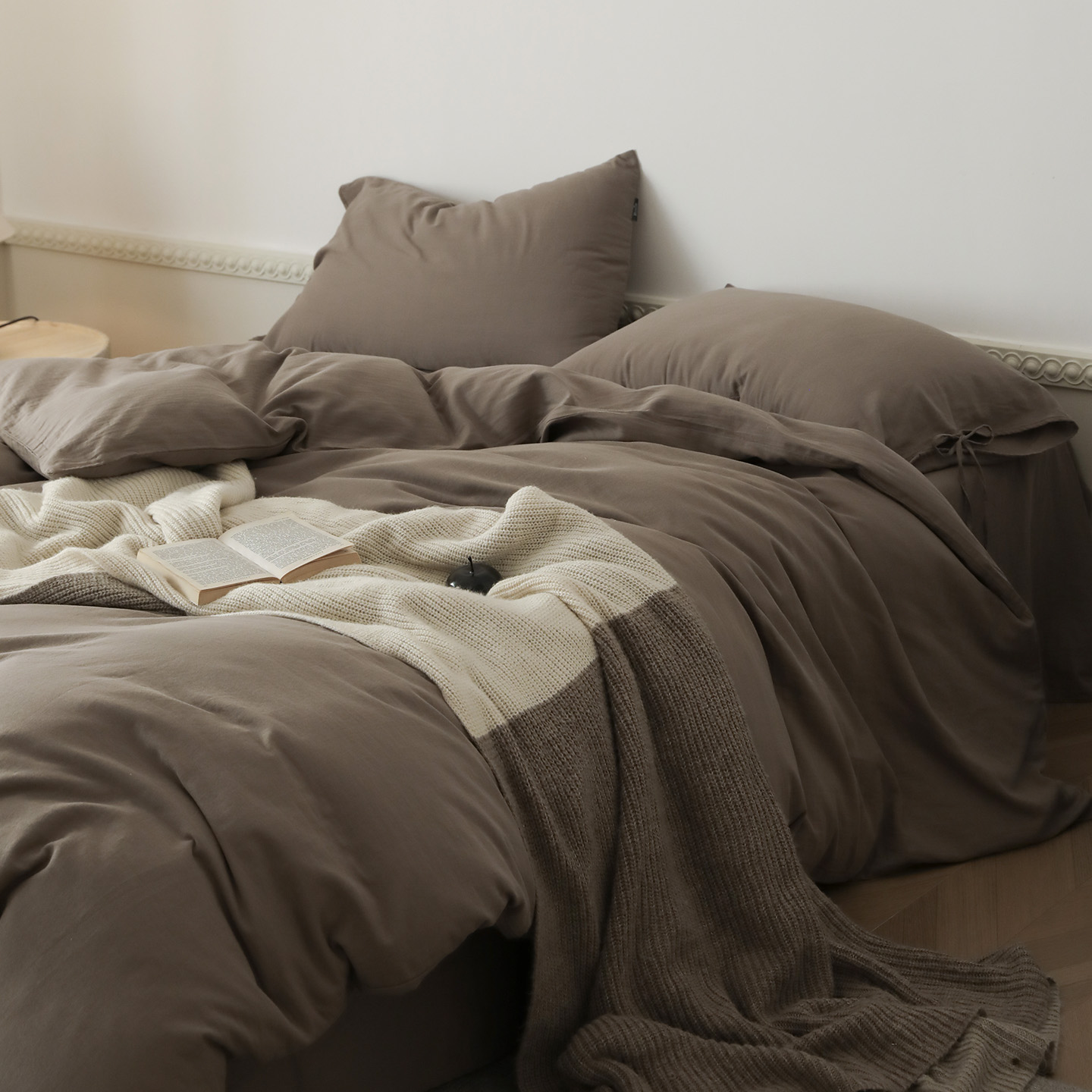 无印良品全棉双层纱简约纯色四件套亲肤透气裸睡被套床单床笠套件