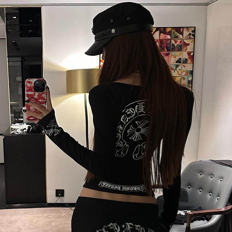 thumbnail for Autumn and winter y2k pure lust style babes short cotton long sleeve t-shirt women's slim slim slim Yabi culture base shirt top