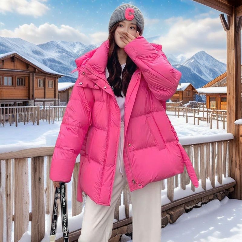 高级感玫粉色大码女装短款羽绒服2025新款冬季加厚90鸭绒宽松外套