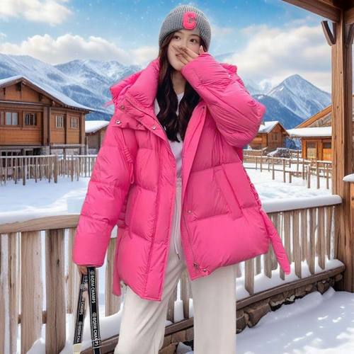 高级感玫粉色大码女装短款羽绒服2025新款冬季加厚90鸭绒宽松外套