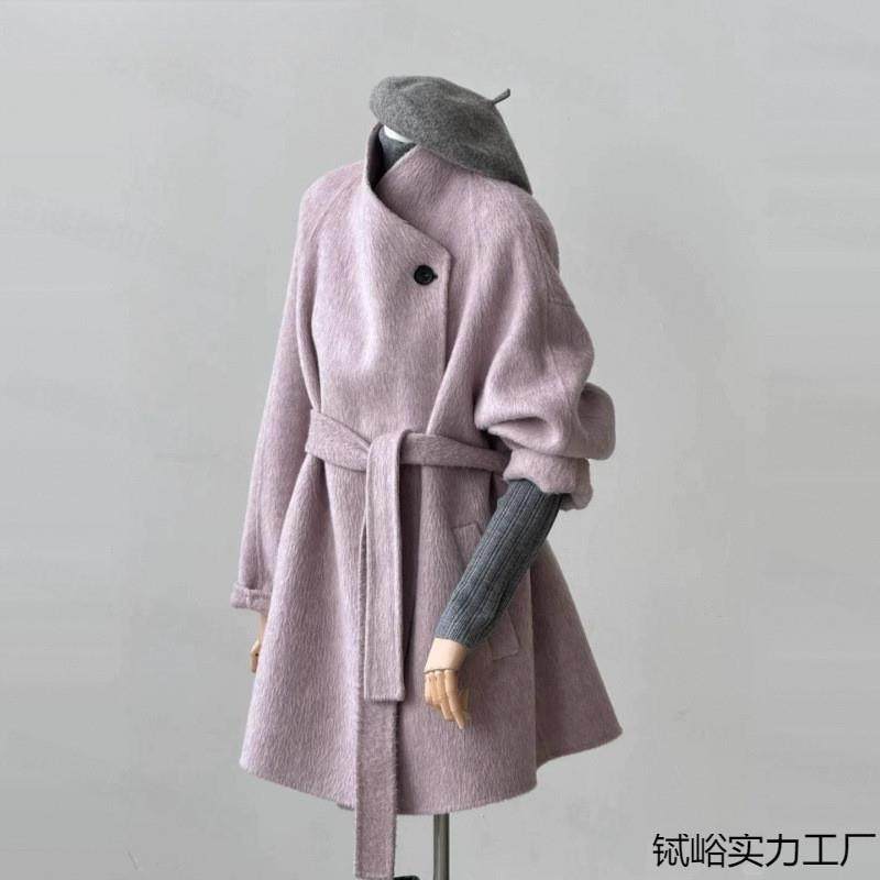 粉紫色中长款毛呢外套女冬季大码胖mm韩系高级感时髦减龄呢子大衣,女装/女士精品,毛呢外套,淘宝优惠券,粉丝福利购,淘宝优惠卷